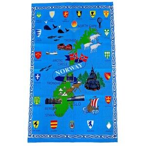 Vintage Tea Towel of Norway, North Cape, Artic Circle Handprint Vintage Souvenir